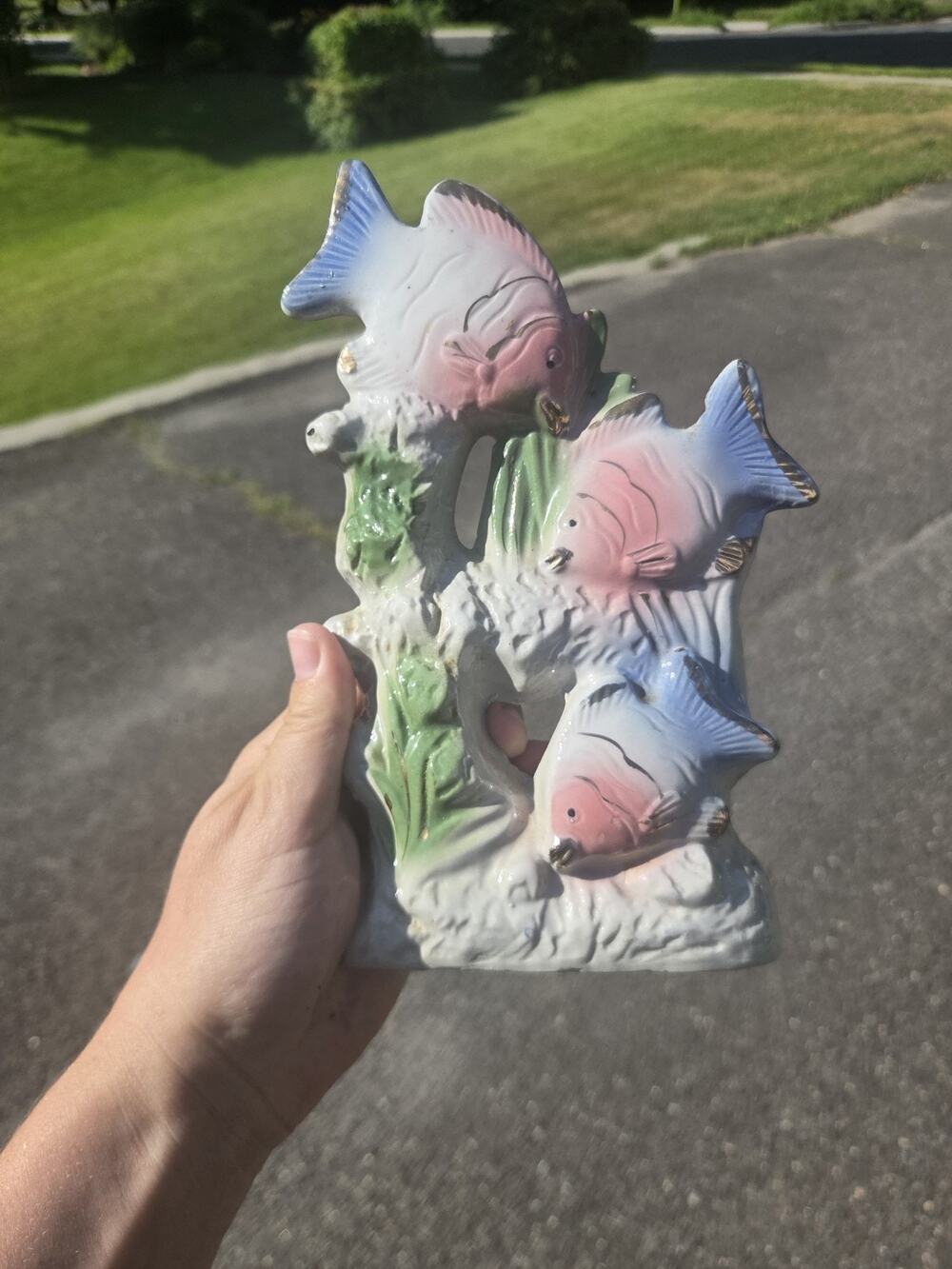 Vintage Kitschy Luster Tropical Fish Figure Pastels